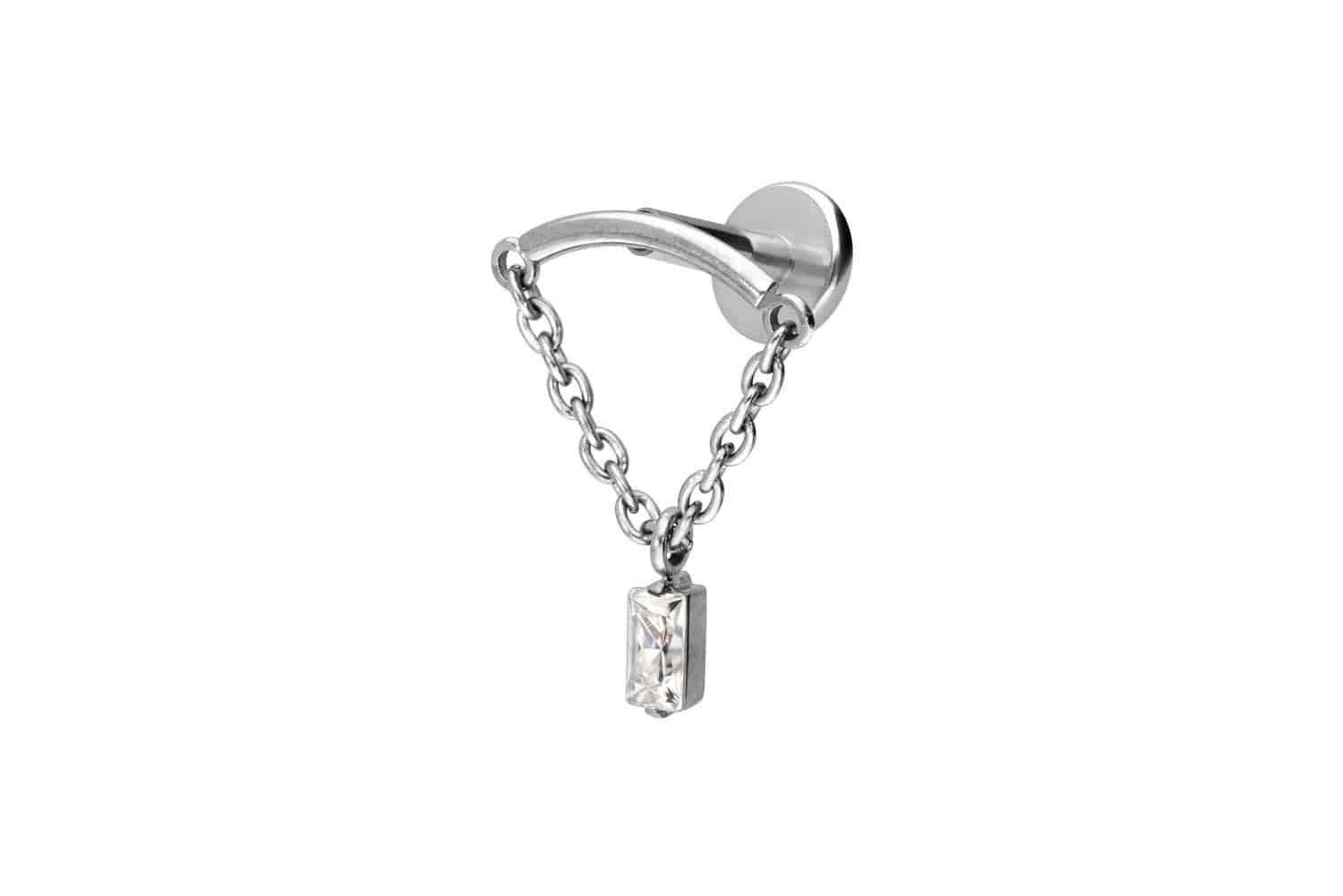 Titan Labret Piercing mit Innengewinde BOGEN + KETTE + KRISTALLRECHTECK